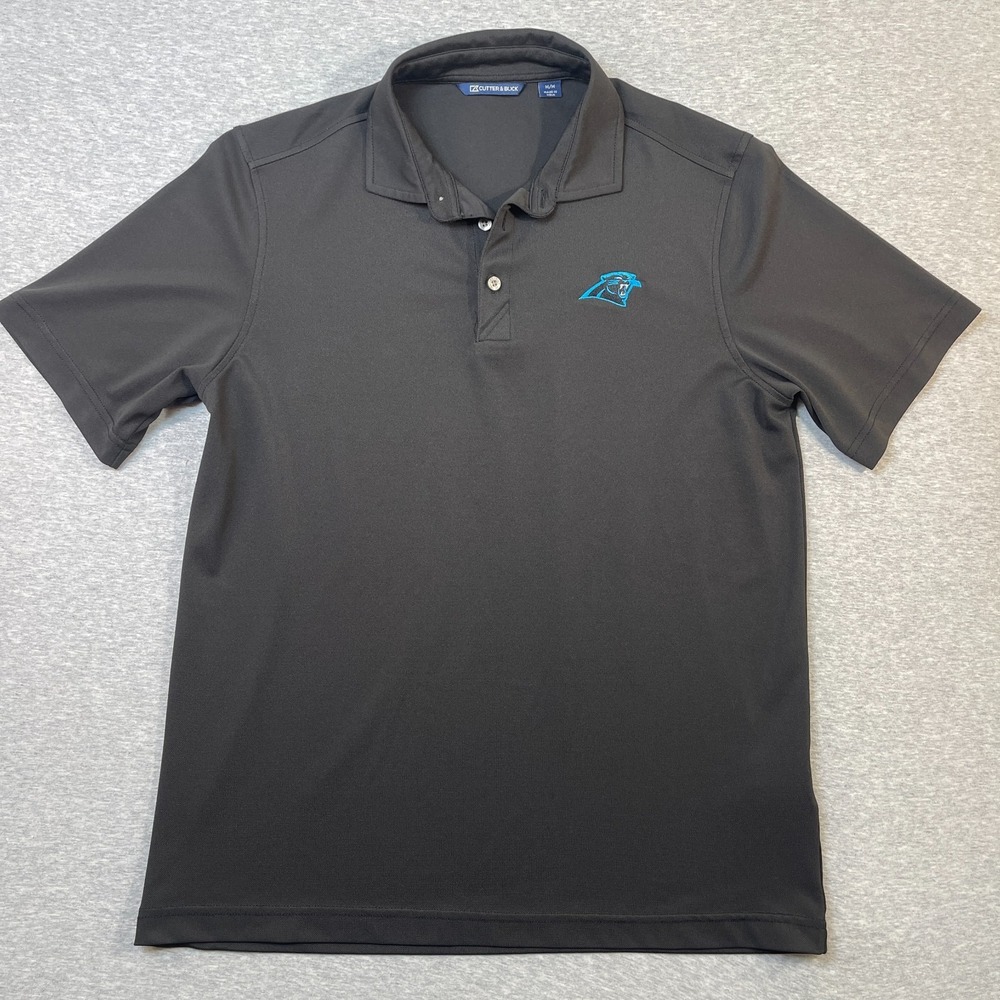 Cutter Buck Carolina Panthers Polo Shirt Mens Medium M Black NFL Virtue Eco Golf